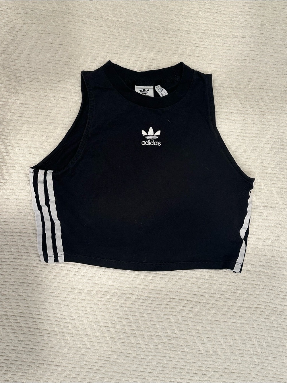 Adidas Originals Black Sleeveless Crop Top 3 Stripe Size M